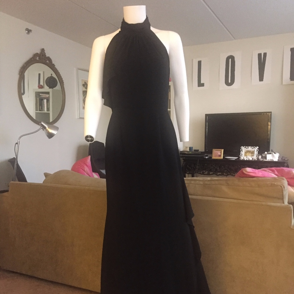 Carmen Marc Valvo Halter Wrapping Cascade Evening